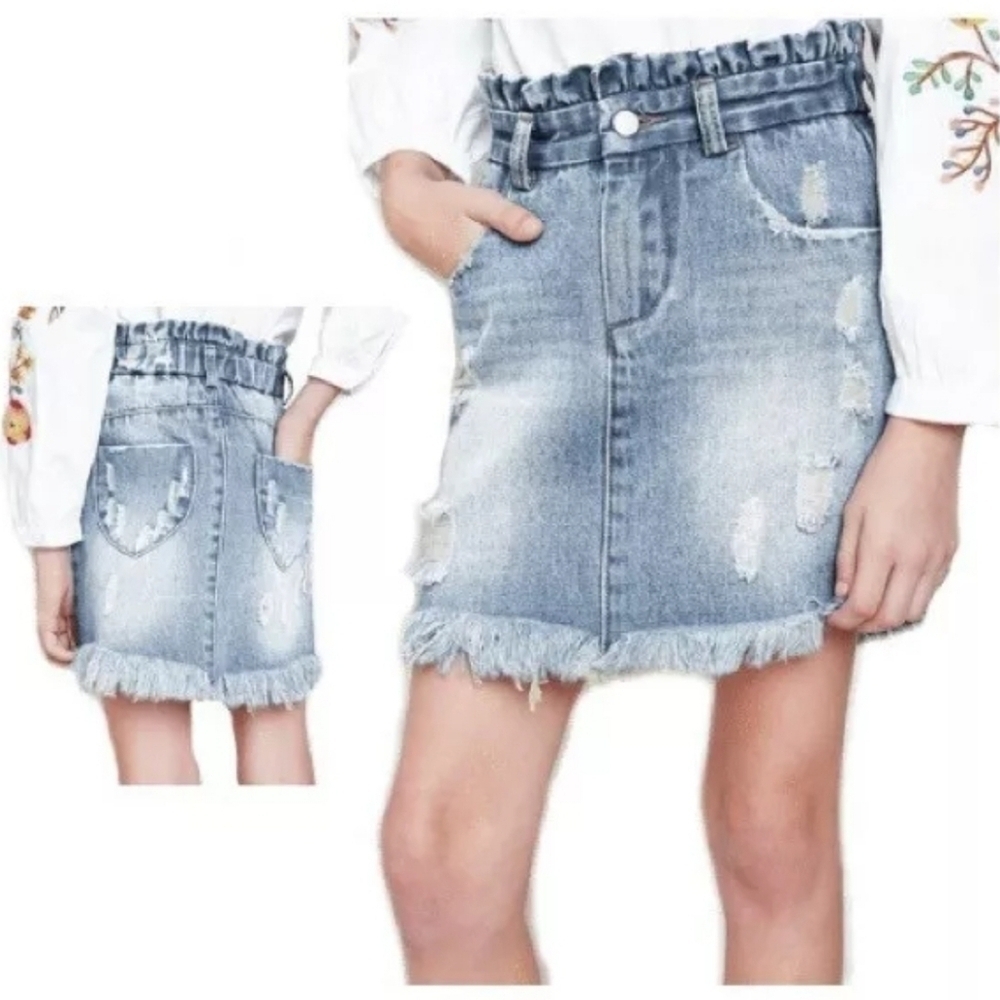Hayden LA Paperbag Waist Denim Distressed Mini Skirt Women’s Medium